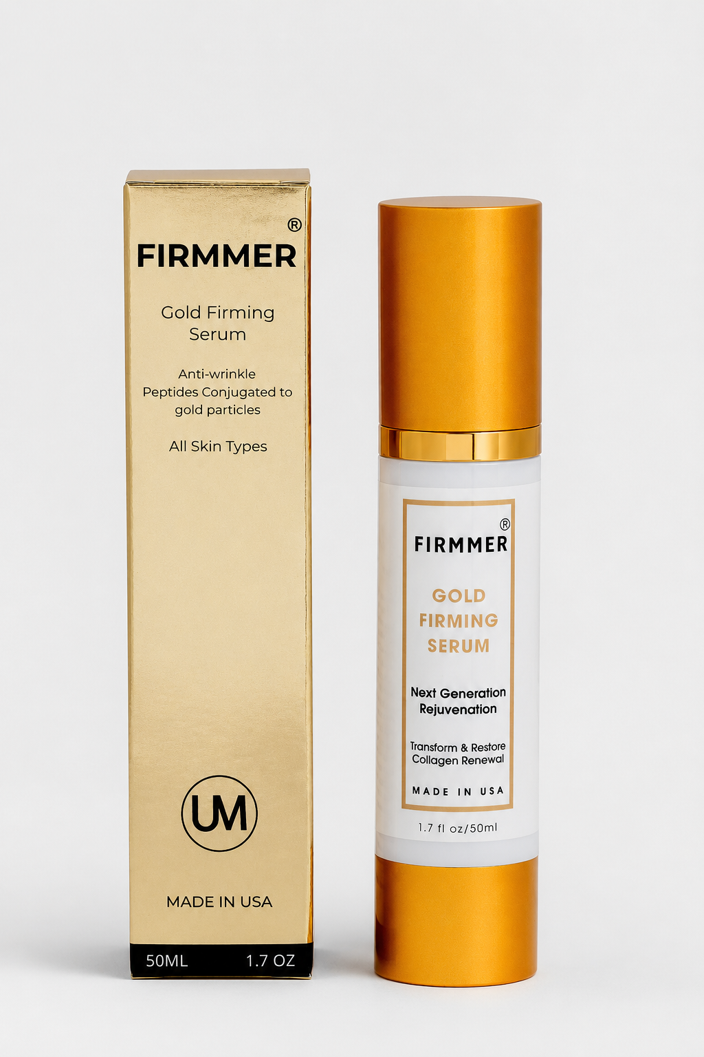 FIRMMER Gold Firming Serum 50 milliliter bottle with gold carton